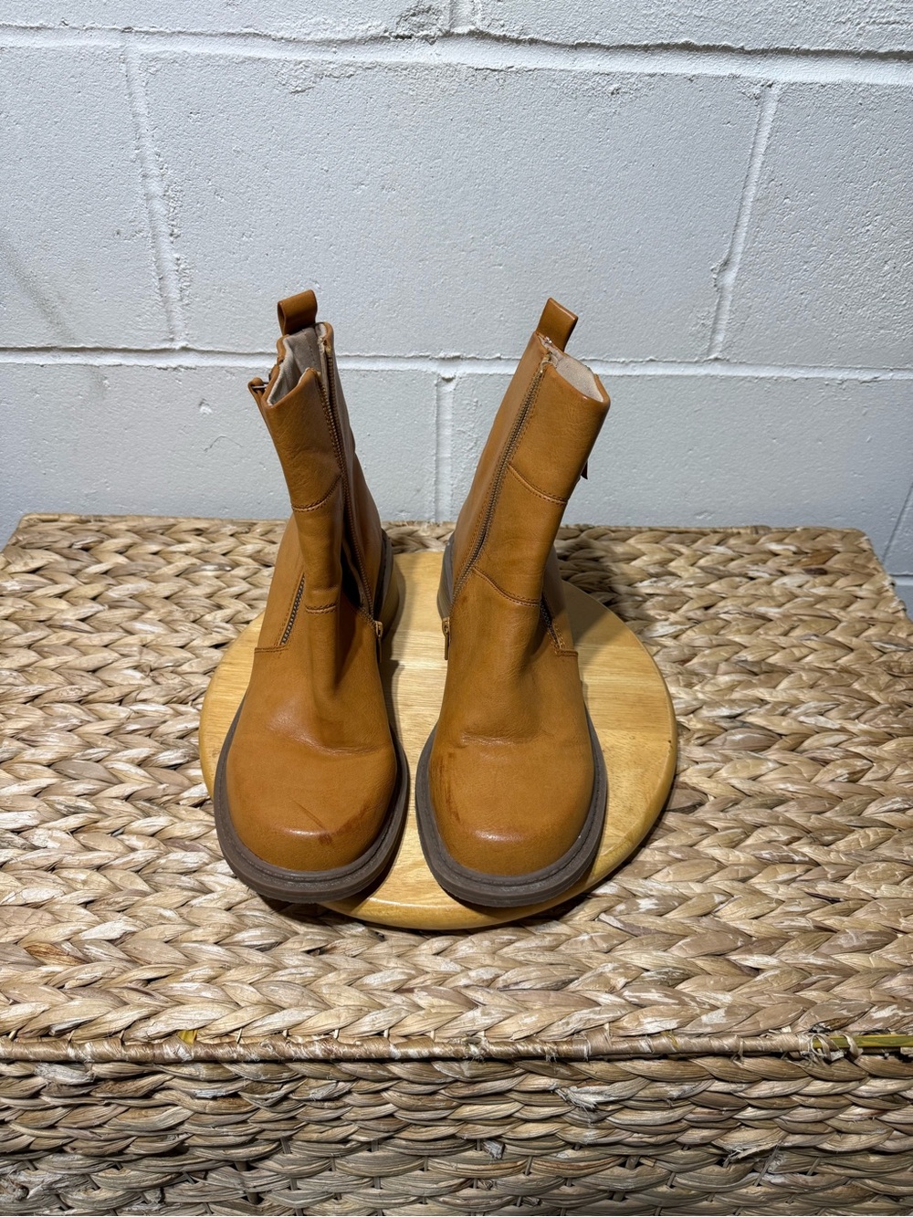 Tan Leather Mid-Calf Zip Boots